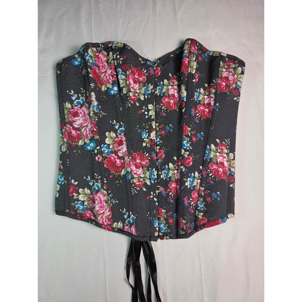 Alivila.Y Fashion Women Floral Corset Top Grey Pink Rose Lace Up Bustier Large
